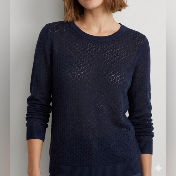 ICHI Sweaters - ICHI Ally LS Navy Blue Pointelle Knit Sweater - Size Medium